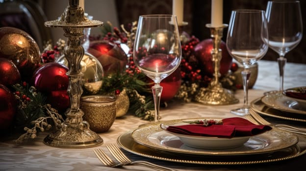 The picture of the luxury dining room that has been prepared for the ceremony, anniversary or just normal business dining that the table fill with silverware, plate, utensil and the wineglass. AIGX01.