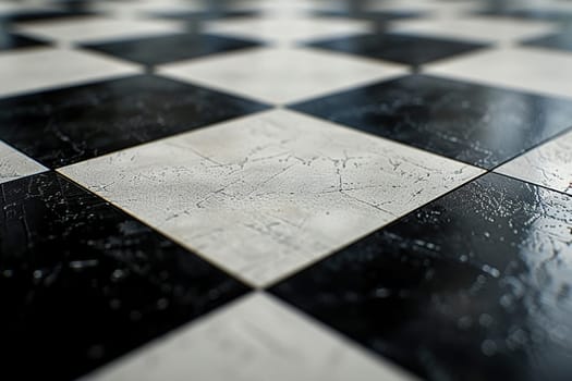 Close-up of a pattern of a worn chessboard.