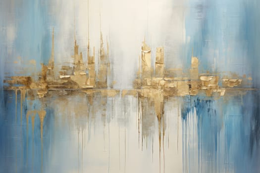 The abstract picture of the gold, blue and black colour that has been painted or splashed on the white blank background wallpaper to form random shape that cannot be describe yet beautiful. AIGX01.