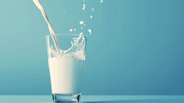 Milk being poured into a glass with a blue background AIG51A.
