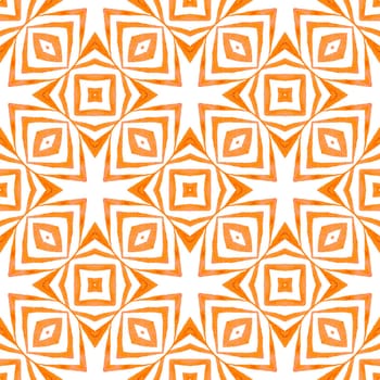 Ikat repeating swimwear design. Orange sightly boho chic summer design. Textile ready cute print, swimwear fabric, wallpaper, wrapping. Watercolor ikat repeating tile border.