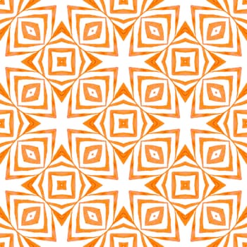 Ikat repeating swimwear design. Orange sightly boho chic summer design. Textile ready cute print, swimwear fabric, wallpaper, wrapping. Watercolor ikat repeating tile border.