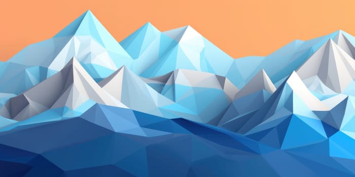 A low poly render of a mountain range in shades of blue and white. AIG51A.