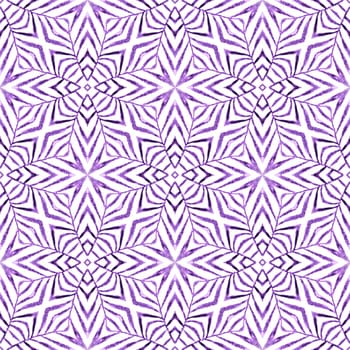 Textile ready resplendent print, swimwear fabric, wallpaper, wrapping. Purple superb boho chic summer design. Green geometric chevron watercolor border. Chevron watercolor pattern.