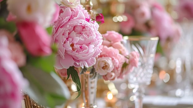 Wedding decoration with peonies, floral decor and event celebration, peony flowers and wedding ceremony in the garden, English country style