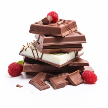 Milk Chocolate Bar with Raspberry Isolated on White Background. Top View.