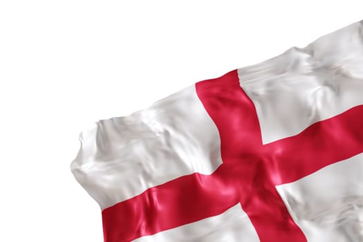 Realistic flag of England with folds, isolated on white background. Footer, corner design element. Cut out. Perfect for patriotic themes or national event promotions. Empty, copy space. 3D render