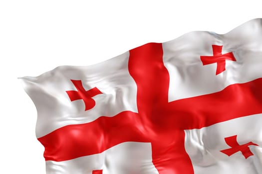 Realistic flag of Georgia with folds, isolated on white background. Footer, corner design element. Cut out. Perfect for patriotic themes or national event promotions. Empty, copy space. 3D render