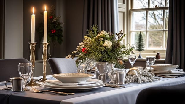 Christmas holiday family breakfast, table setting decor and festive tablescape, English country and home styling inspiration