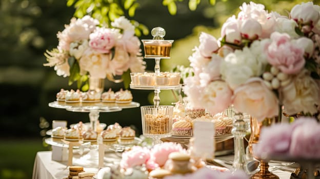 Wedding decoration with peonies, floral decor and event celebration, peony flowers and wedding ceremony in the garden, English country style