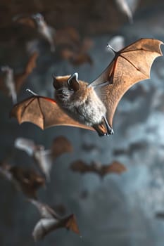 the bat flies in the sky. Selective focus. animal.