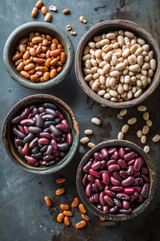 different varieties of beans and legumes. Selective focus. eat.