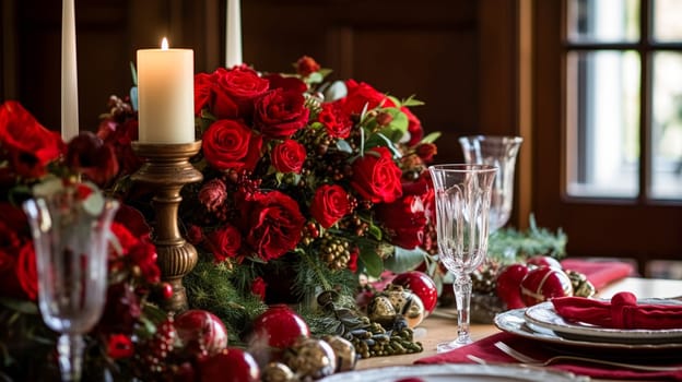 Holiday table decor, Christmas holidays celebration, tablescape and dinner table setting, English country decoration and home styling inspiration