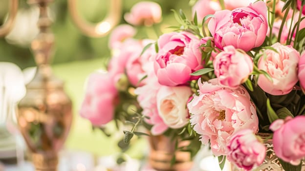 Wedding decoration with peonies, floral decor and event celebration, peony flowers and wedding ceremony in the garden, English country style