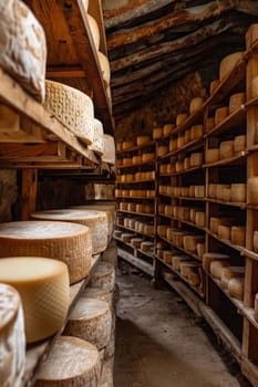 The cheese matures in the cellar. Selective focus. Food.