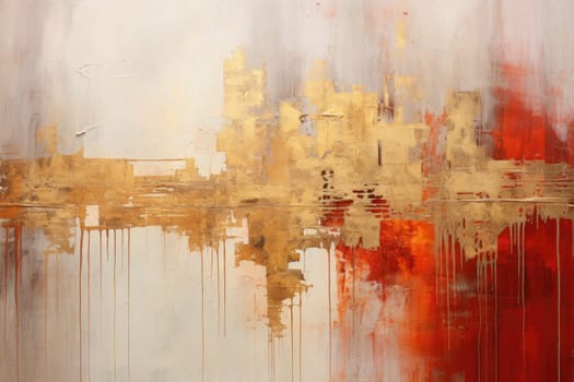 The abstract picture of the gold, red and grey colour that has been painted or splashed on the white blank background wallpaper to form the random shape that cannot be describe yet beautiful. AIGX01.