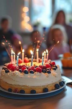 birthday cake and children. Selective focus. happy.