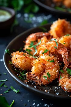 fried shrimp on plates. Selective focus. food.