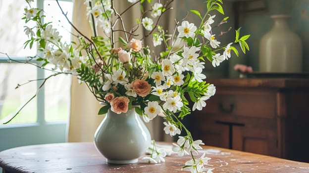 Spring flowers in vintage vase, beautiful floral arrangement, home decor, wedding and florist design