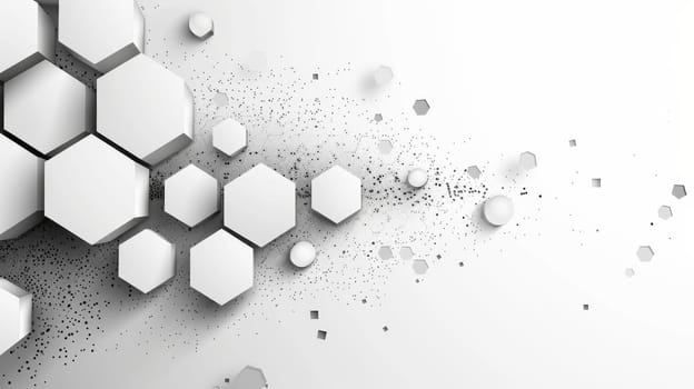 A white background with a lot of hexagons and circles. The background is very simple and clean