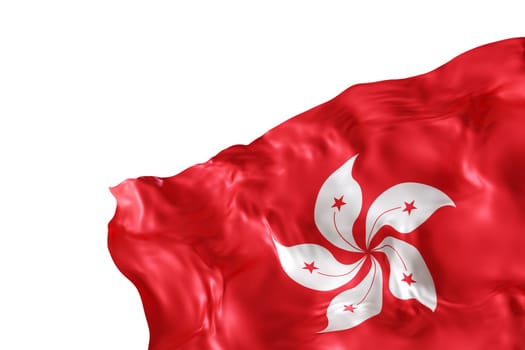 Realistic flag of Hong Kong with folds, isolated on white background. Footer, corner design element. Cut out. Perfect for patriotic themes or national event promotions. Empty, copy space. 3D render
