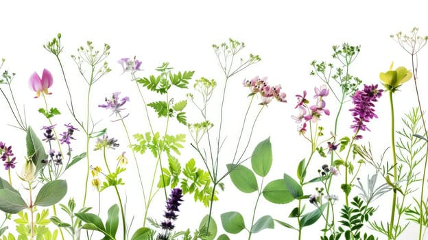 Leaves and flowers on a white background frame. Selective focus. nature.