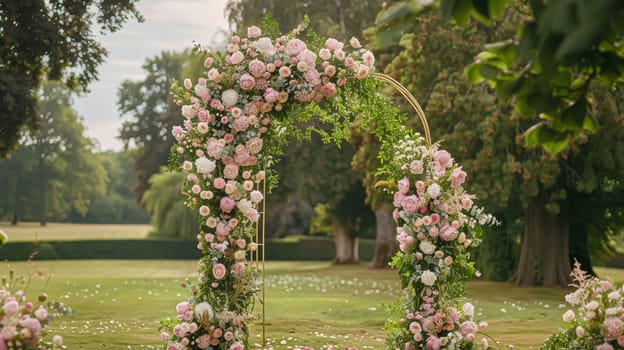 Wedding decoration with peonies, floral decor and event celebration, peony flowers and wedding ceremony in the garden, English country style