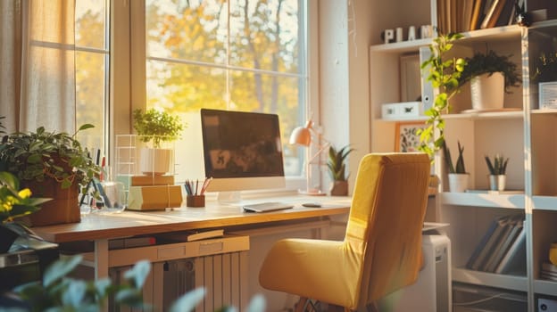Modern interior of workplace at home, Modern Home Office, Comfortable workplace.