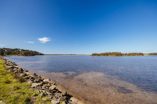 Wallaga Lake bridge and surrounding landscape in Bega Shire, New South Wales, Australia