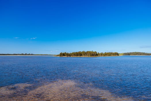 Wallaga Lake bridge and surrounding landscape in Bega Shire, New South Wales, Australia