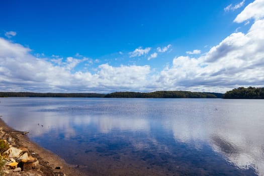 Wallaga Lake bridge and surrounding landscape in Bega Shire, New South Wales, Australia