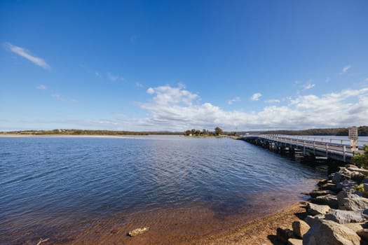 Wallaga Lake bridge and surrounding landscape in Bega Shire, New South Wales, Australia