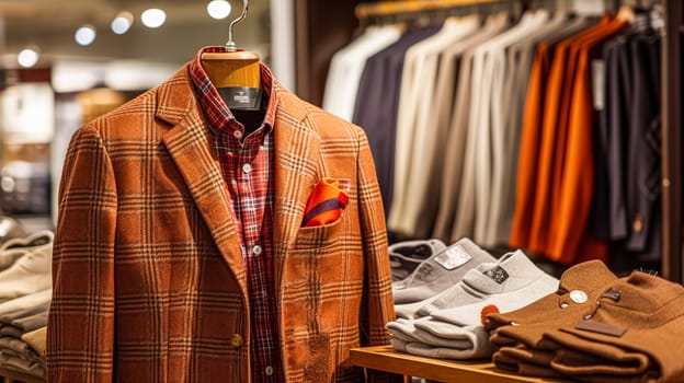 Menswear store in English countryside style, autumn and winter clothing collection