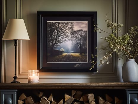 Classic black art frame in the elegant interior, wall and home decor