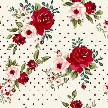 Seamless pattern, tileable floral country holiday print with roses, dots and flowers for wallpaper, wrapping paper, scrapbook, fabric and polka dot roses product design idea