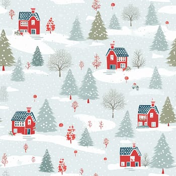 Seamless pattern, tileable winter country cottage print for wallpaper, Christmas wrapping paper, scrapbook, fabric and product design inspiration