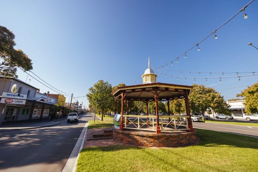 MAFFRA, AUSTRALIA - MARCH 29 2024: The quiet rural town of Maffra on a cool autumn day in Gippsland, Victoria, Australia