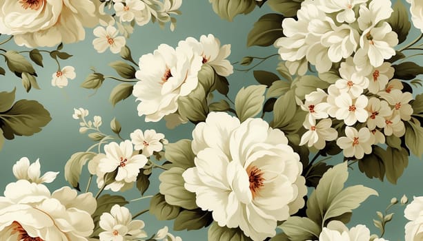 Seamless pattern tile background flowers and floral leaves plants. High quality photo