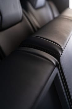 Denver, Colorado, USA-May 5, 2024-This image showcases a close-up view of the back seats in a Tesla Cybertruck, highlighting the sleek leather design and meticulous craftsmanship that characterize Tesla innovative approach to vehicle interiors.