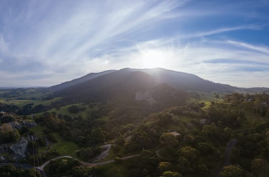 Aerial view near Central Tilba of Mount Dromedary in Gulaga National Park in New South Wales, Australia