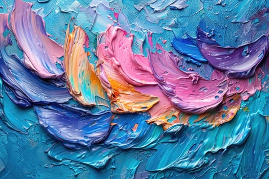The picture about the abstract colourful flower that has been painted with oil painting on blue background that the flower has been facing to the source of the light in oil painting picture. AIGX01.
