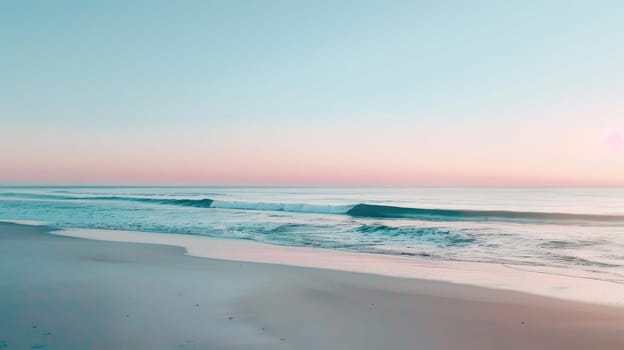 A picturesque beach with waves crashing against the shore under the colorful sunset sky, creating a mesmerizing natural landscape AIG50