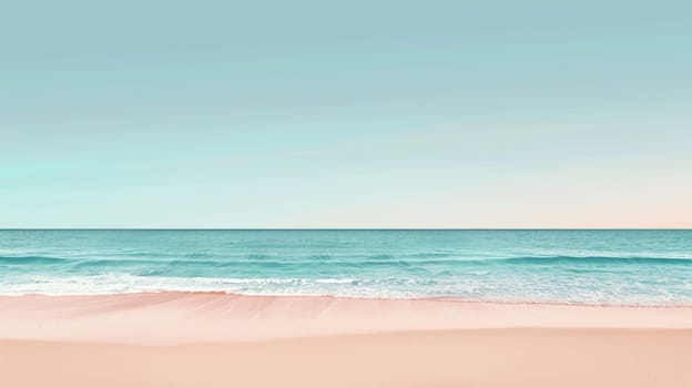 A serene landscape featuring a coastal beach with crystal clear water, waves gently rolling in under a sunny sky dotted with fluffy clouds, creating a picturesque horizon AIG50