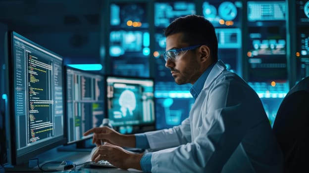 data engineer analyse datasets on multiple monitor workstation AIG41