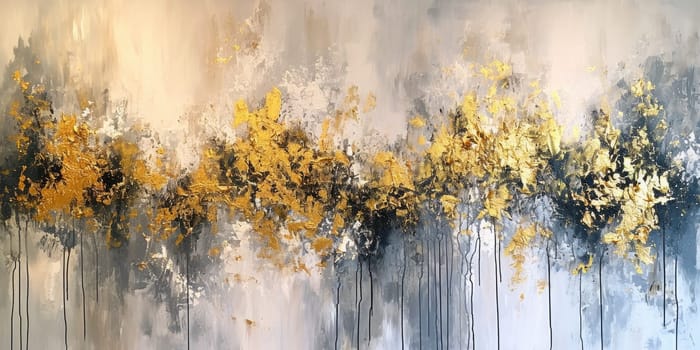 The abstract picture of the gold, grey and black colour that has been painted or splashed on the white blank background wallpaper to form random shape that cannot be describe yet beautiful. AIGX01.