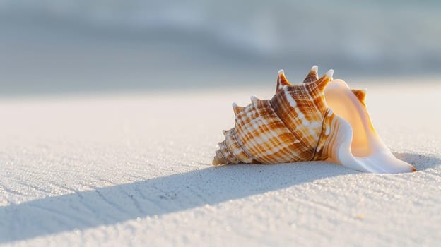 An electric blue sea shell rests on the sandy beach, a natural material from molluscs. Fluid surrounds the invertebrate, like fish and snails in liquid AIG50