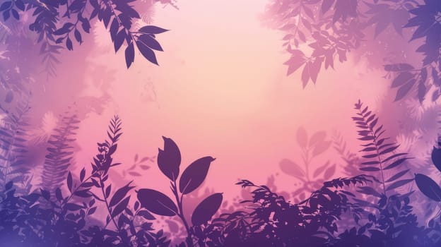 A row of tree silhouettes with twisted twigs against a pink and violet dusk sky, creating a serene natural landscape atmosphere AIG50