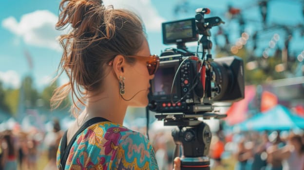 A woman is capturing the moment with her camera at a lively event, sharing the joy of leisure and recreation with a crowd of people AIG50