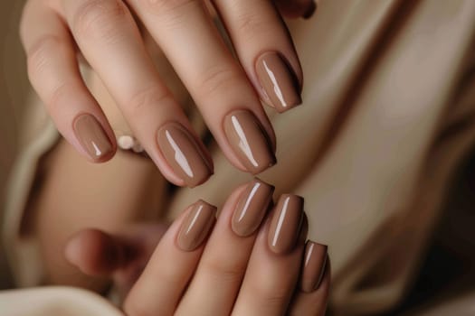 Elegant brown nails with a glossy finish AIG51A.