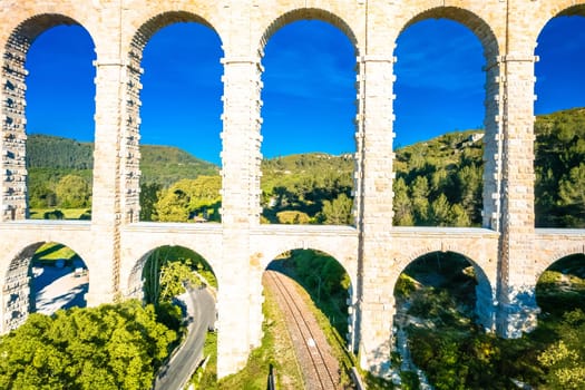 Roquefavour stone Aqueduct arches view, landmark of southern France